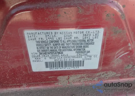 2015 Nissan Sentra Sv z USA, uszkodzony, nr VIN 3N1AB7APXFL679633